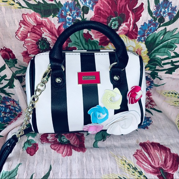Betsey Johnson Stripe Mini Satchel/Crossbody - Picture 1 of 5